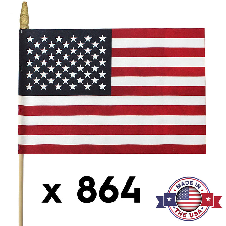 U.S. Stick Flags 12x18 Inch - 3/8"x30" Dowel - Flattened Spearhead Tip for Safety and Pointed Bottom by USA Flag Co.