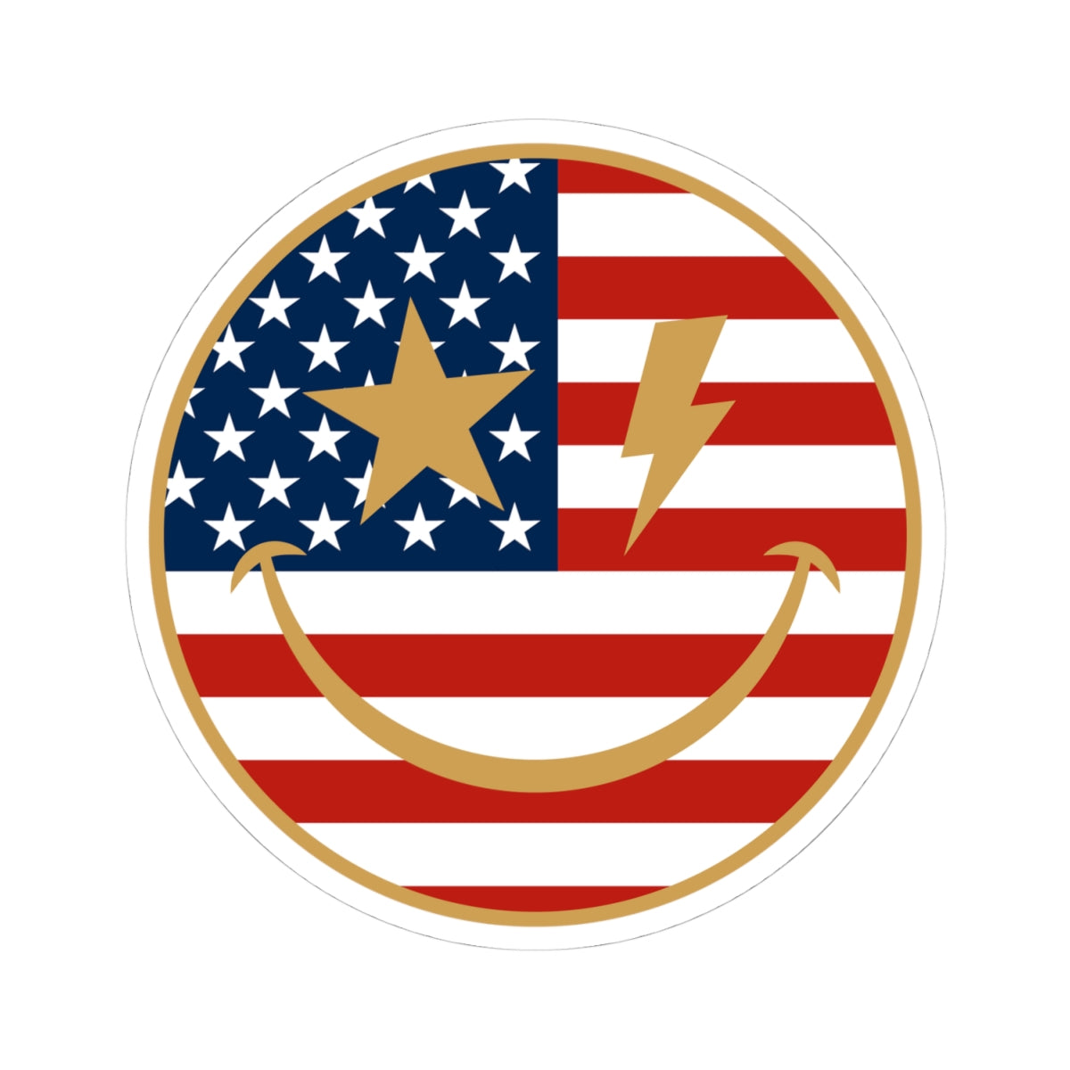 American Flag Happy Face Star & Bolt Eyes Sticker