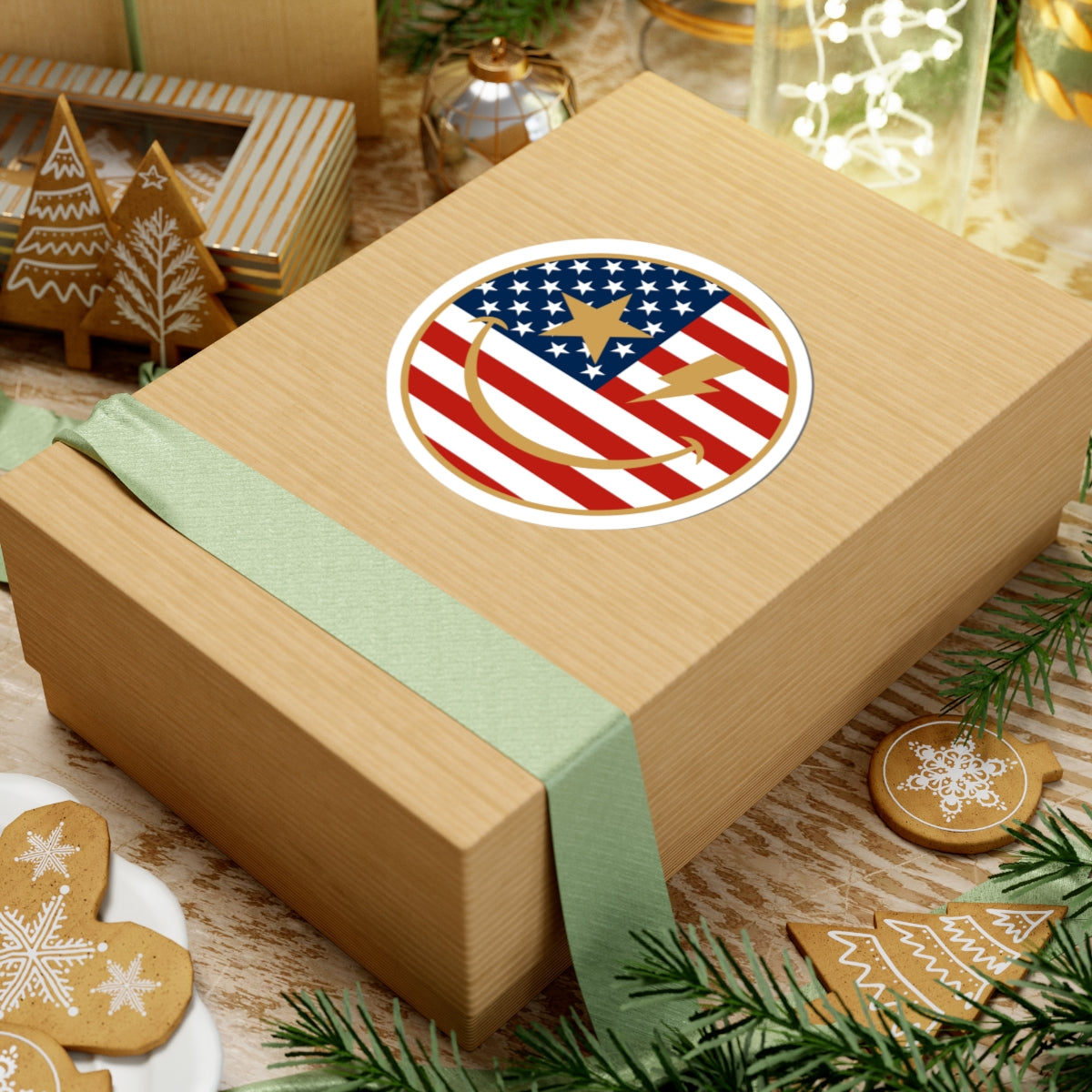 American Flag Happy Face Star & Bolt Eyes Sticker