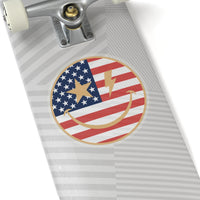 American Flag Happy Face Star & Bolt Eyes Sticker