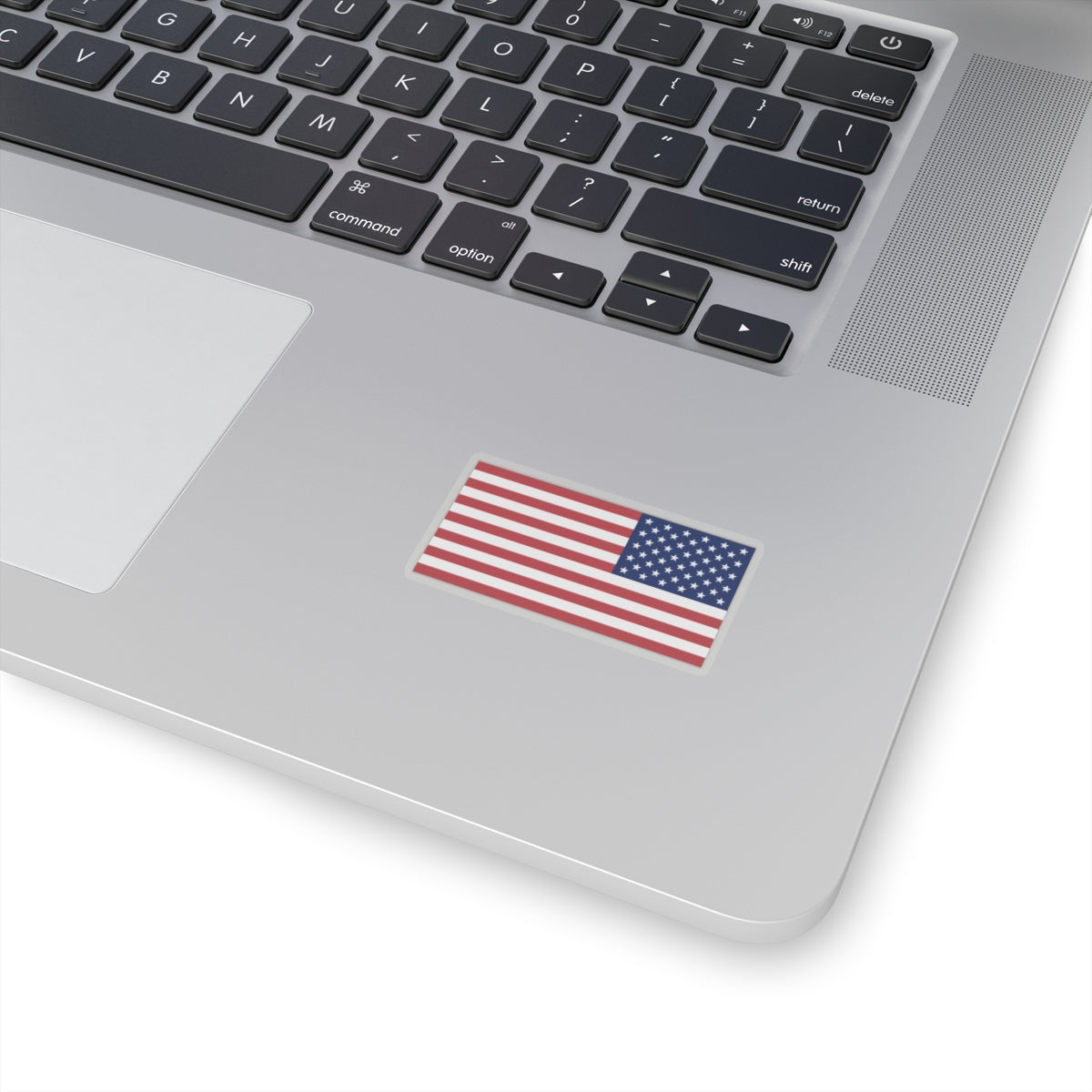 American flag sticker on a laptop