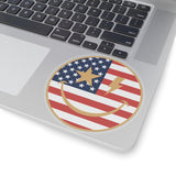 American Flag Happy Face Star & Bolt Eyes Sticker