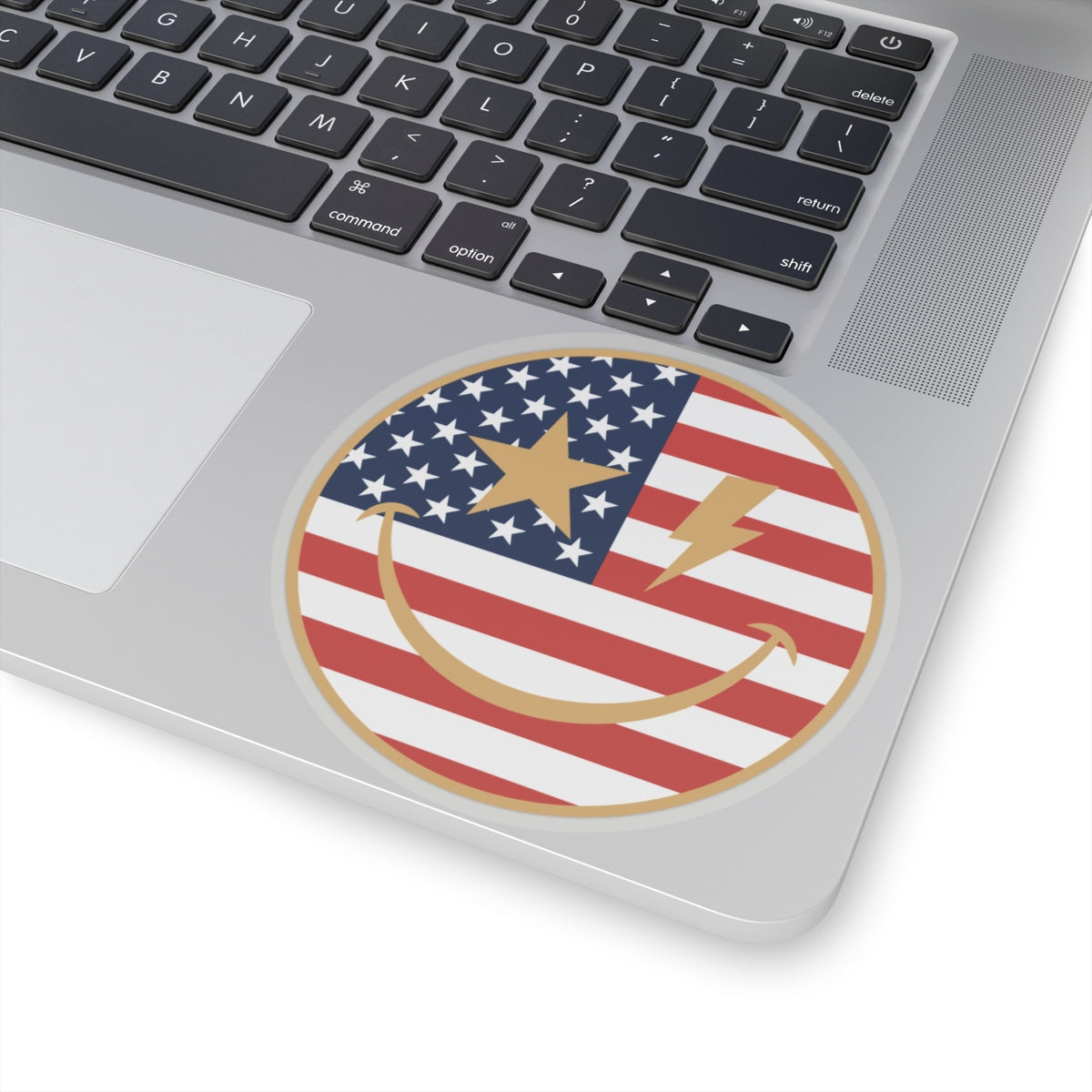 American Flag Happy Face Star & Bolt Eyes Sticker