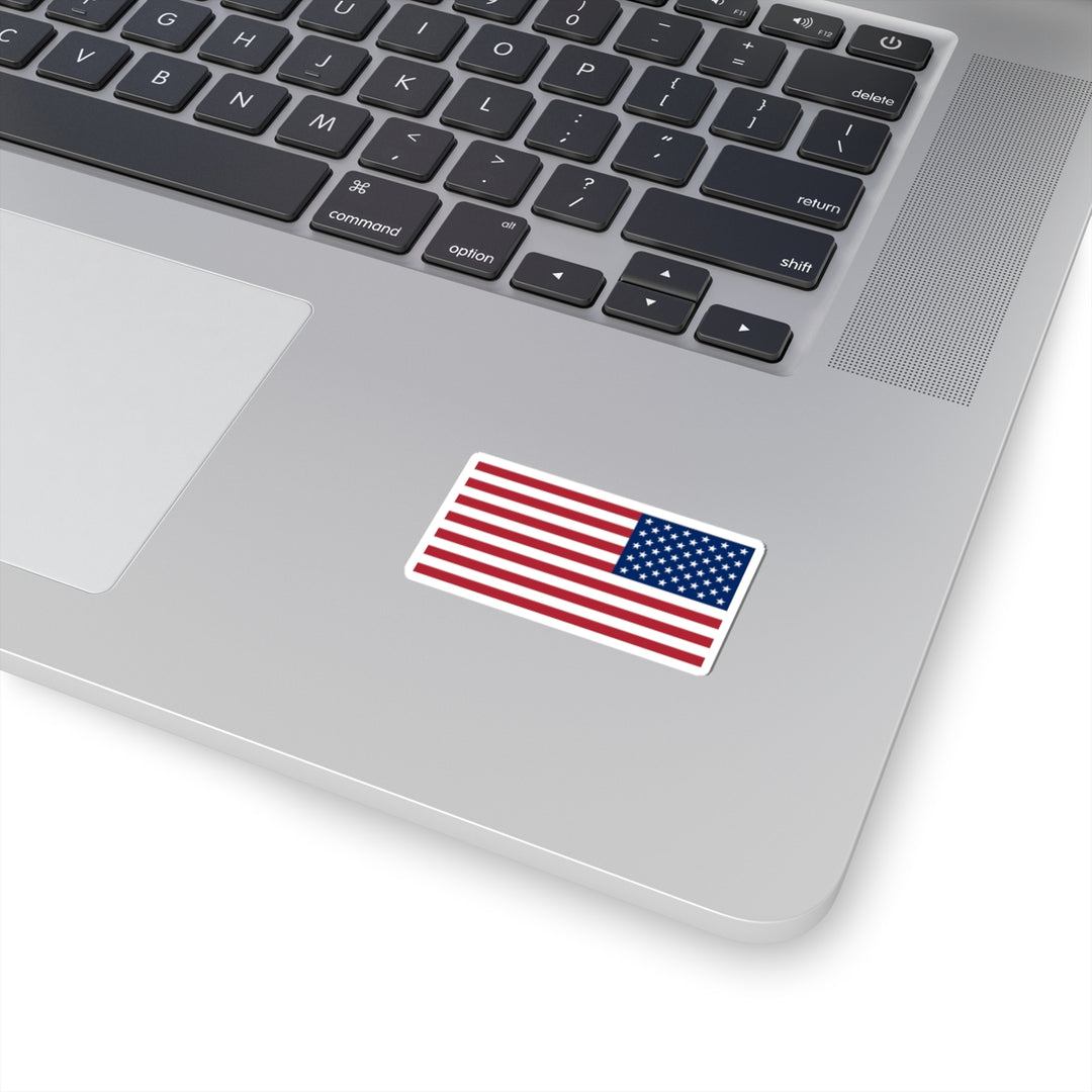 American flag sticker on a laptop