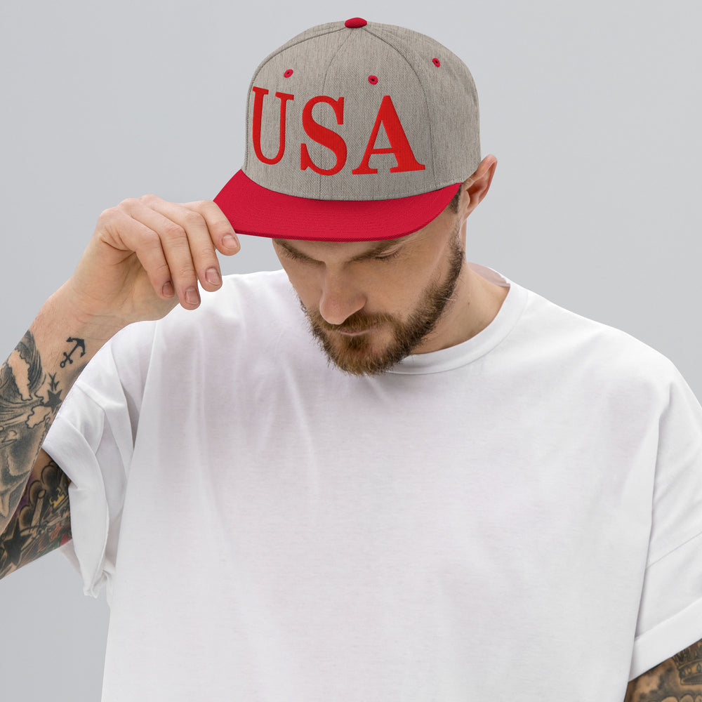 Snapback Hat - Red Embroidered USA Text