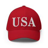 Flexfit White Embroidered USA Caps