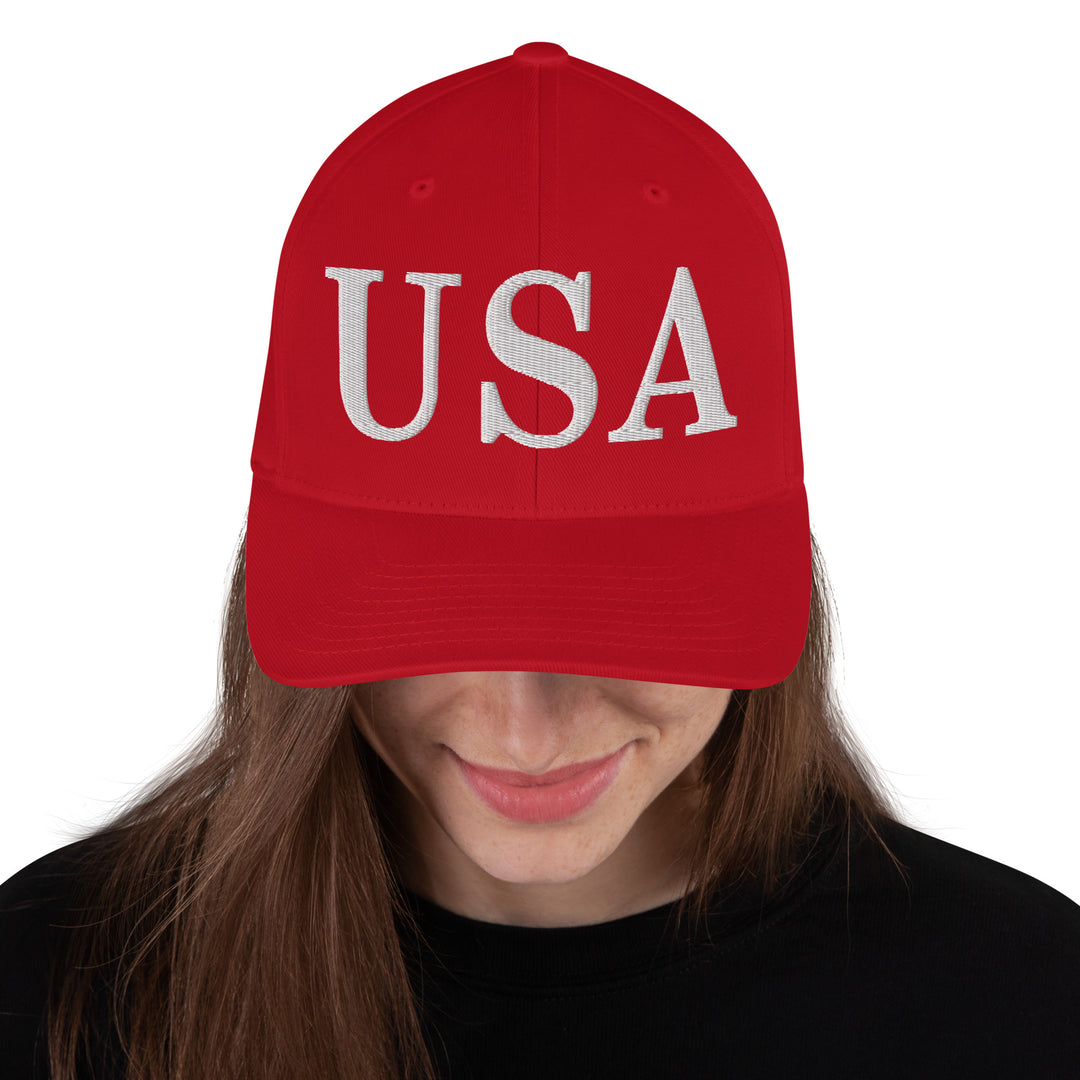 Flexfit White Embroidered USA Caps