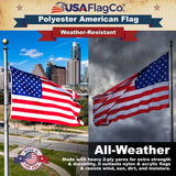 All-weather US flag made from long-lasting 2-ply polyester.
