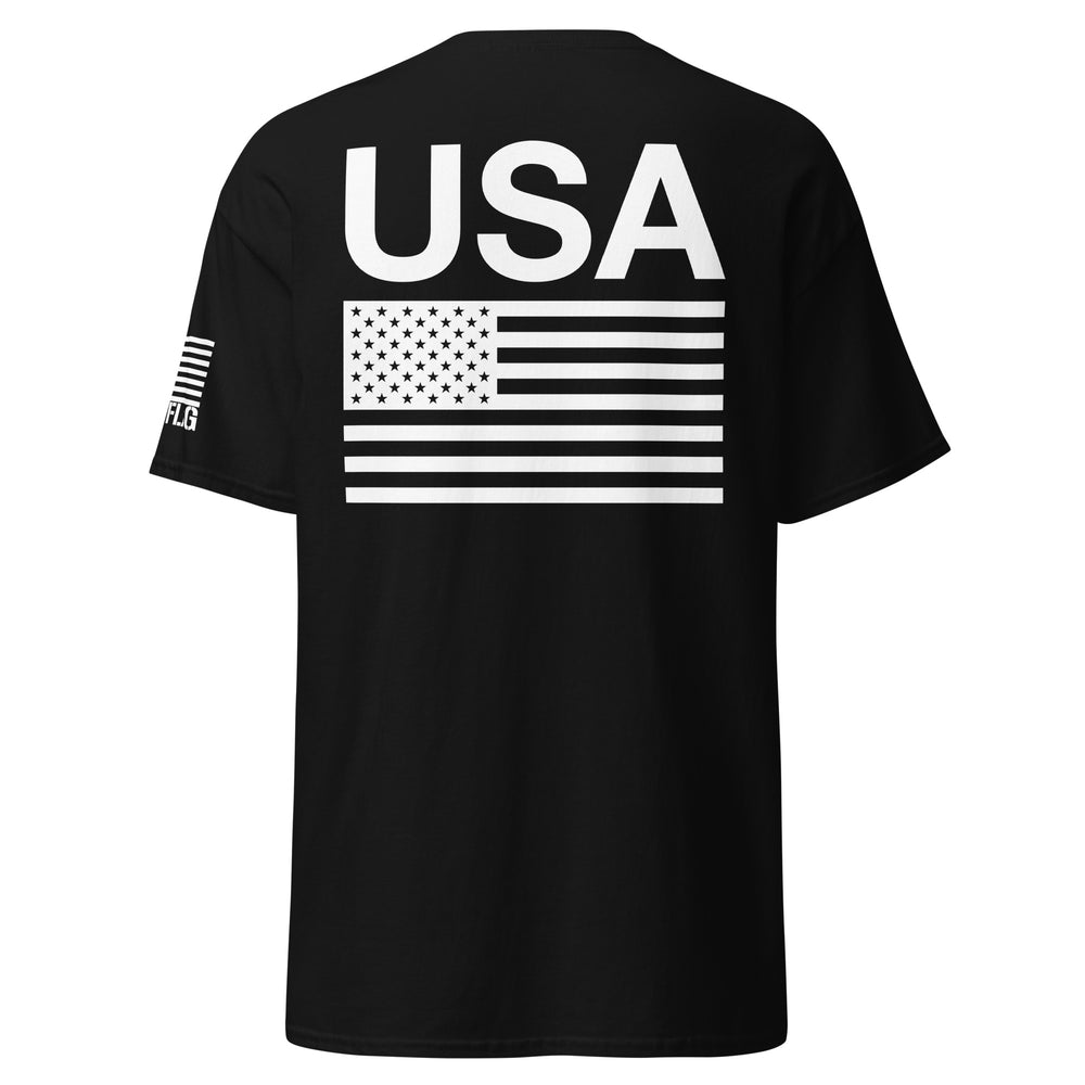 USA Flag All White Logo Design T-Shirts | Unisex Classic Tees | Gildan 5000