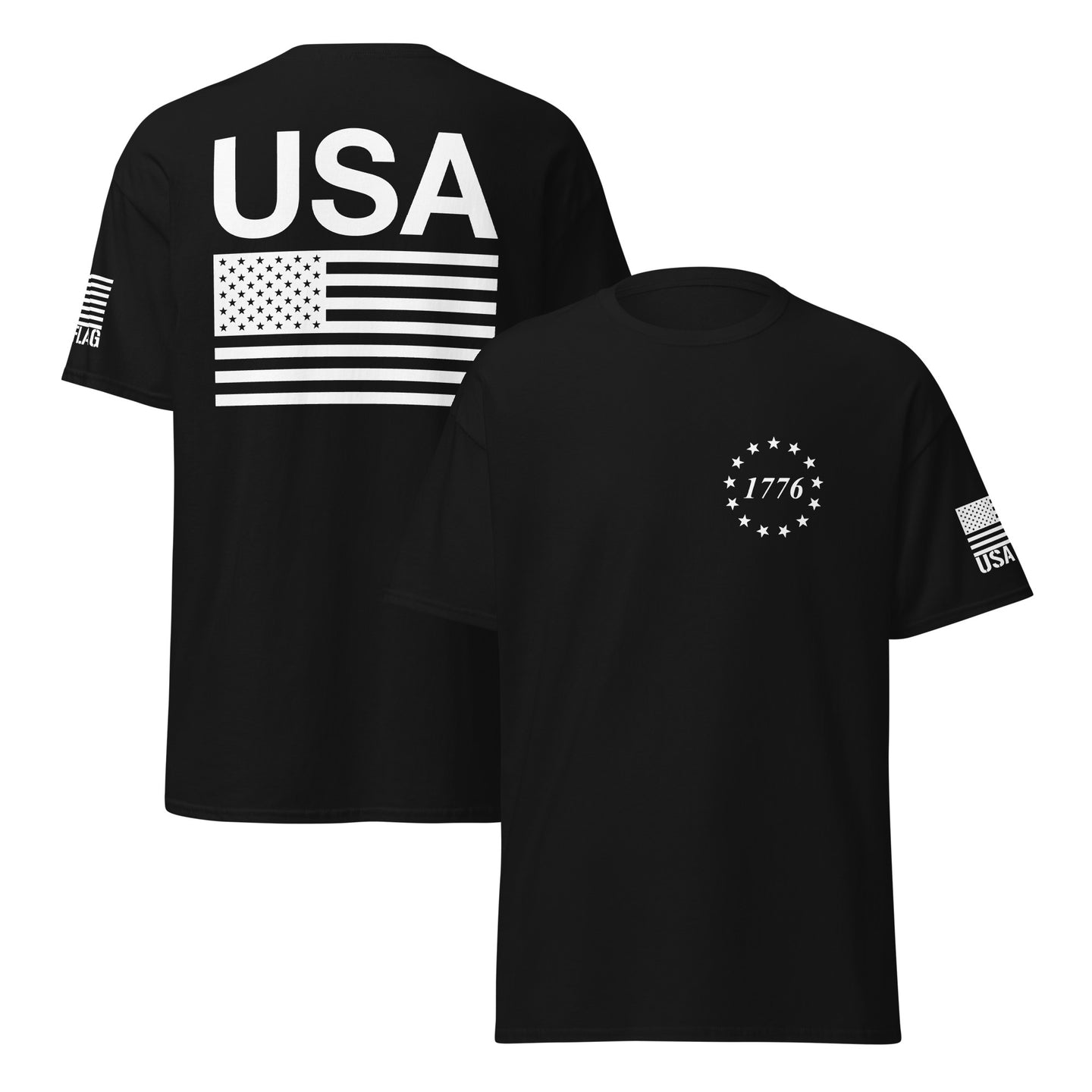 USA Flag All White Logo Design T-Shirts | Unisex Classic Tees | Gildan 5000
