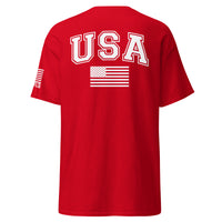 USA Flag All-White College Font T-Shirts | Unisex Classic Tees | Gildan 5000