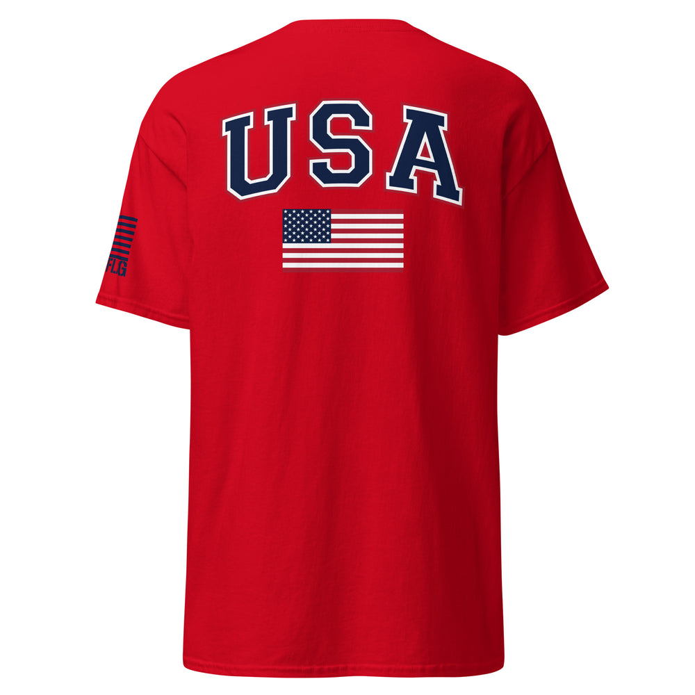 USA Flag Blue College Font T-Shirts | Unisex Classic Tees | Gildan 5000