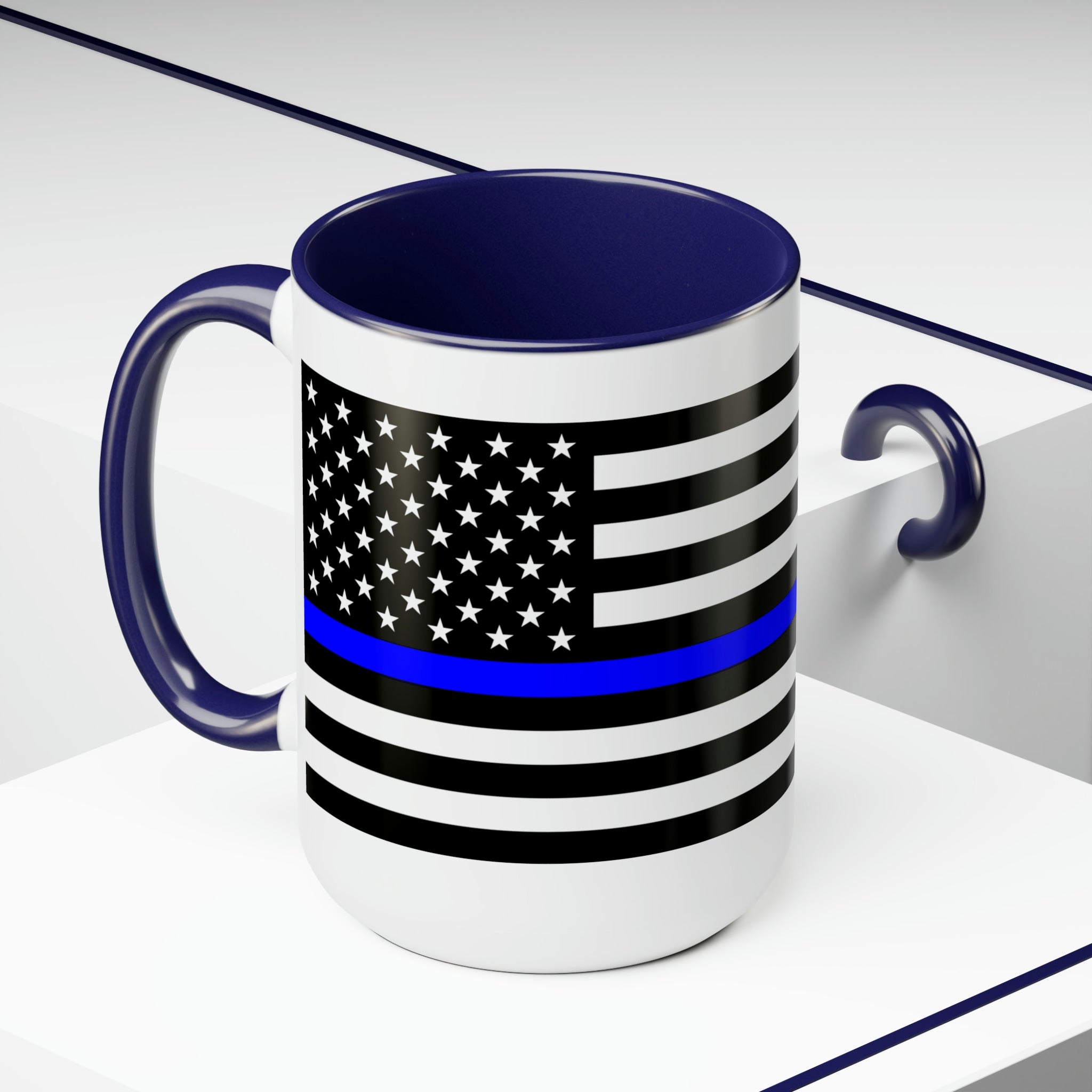 Two-Tone Thin Blue Line Flag Coffee Mugs, 15oz