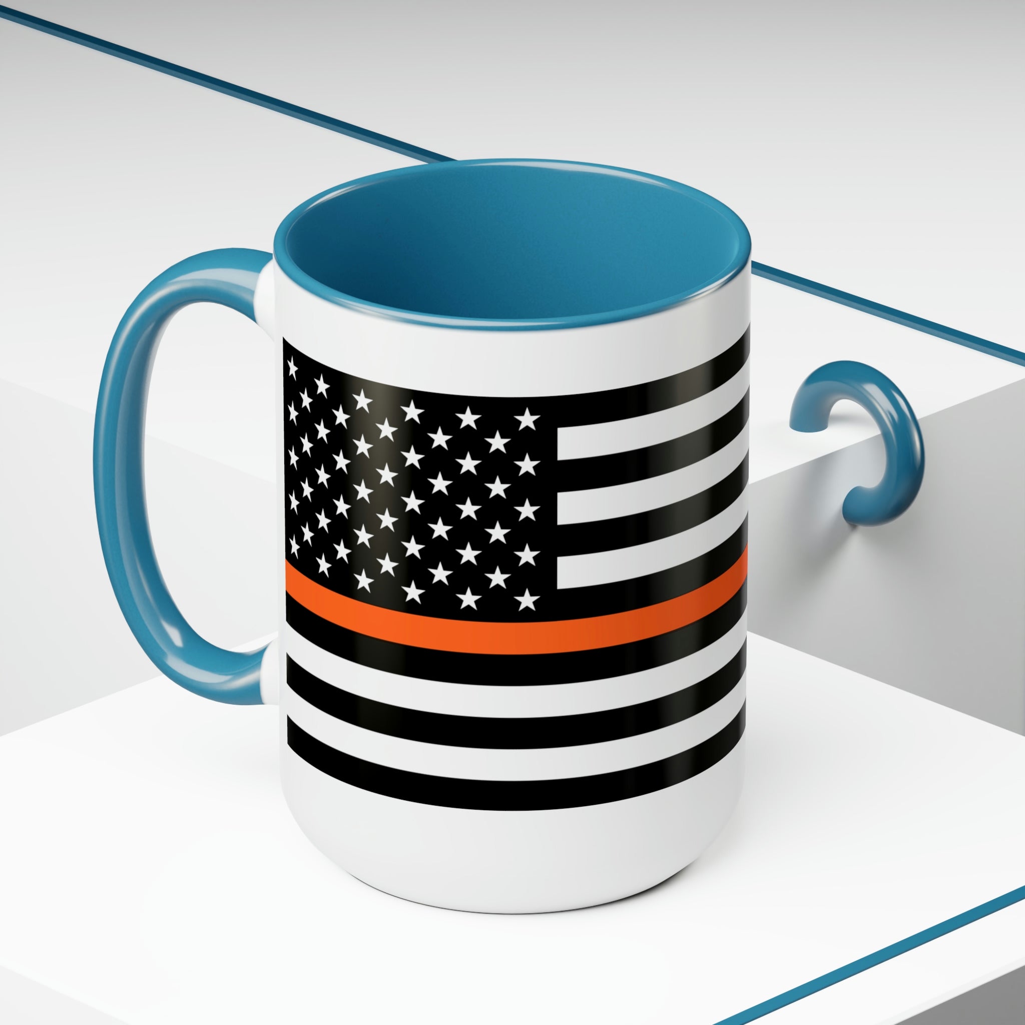 Two-Tone Thin Orange Line Flag Coffee Mugs, 15oz