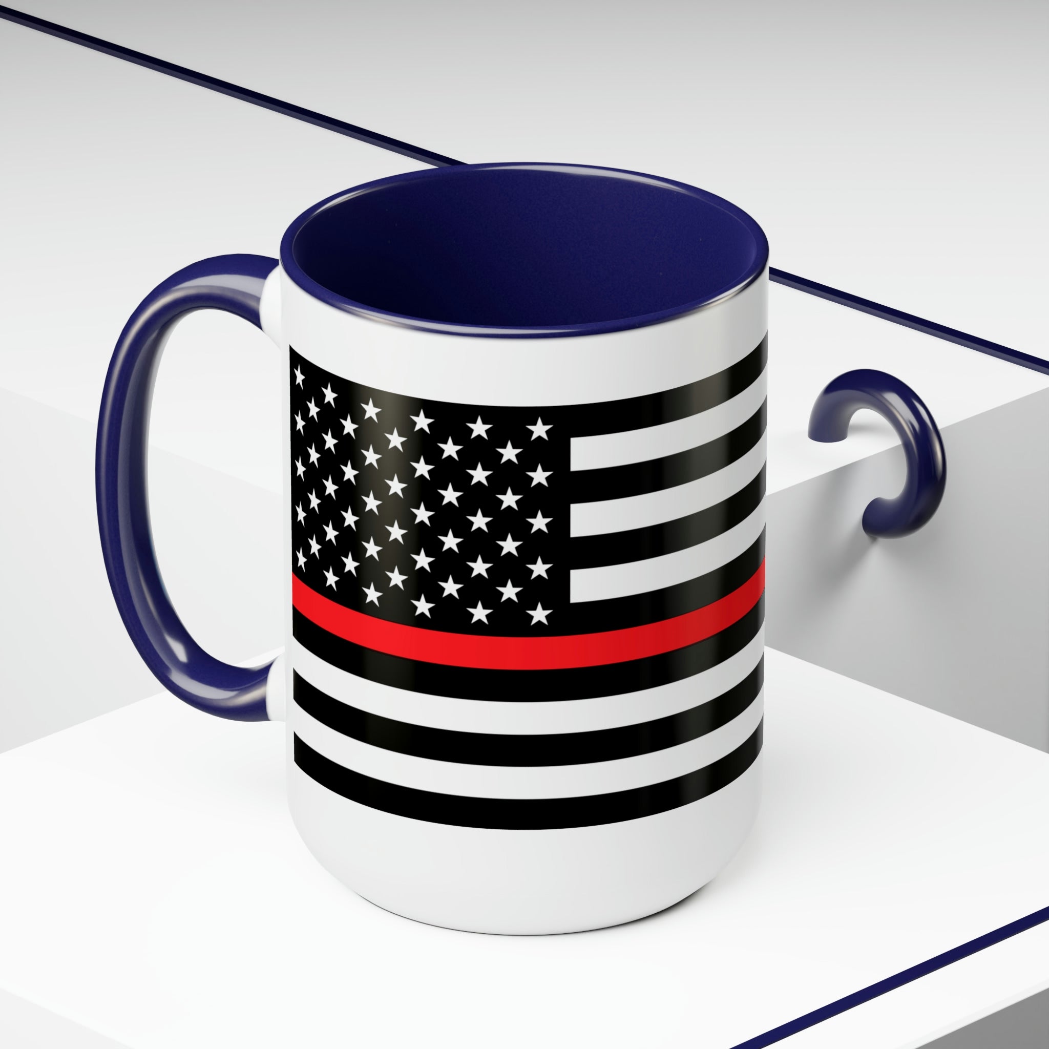 Two-Tone Thin Red Line Flag Coffee Mugs, 15oz