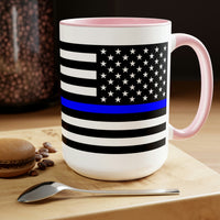 Two-Tone Thin Blue Line Flag Coffee Mugs, 15oz