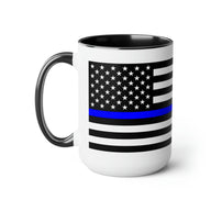 Two-Tone Thin Blue Line Flag Coffee Mugs, 15oz