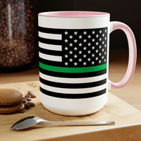Two-Tone Thin Green Line Flag Coffee Mugs, 15oz