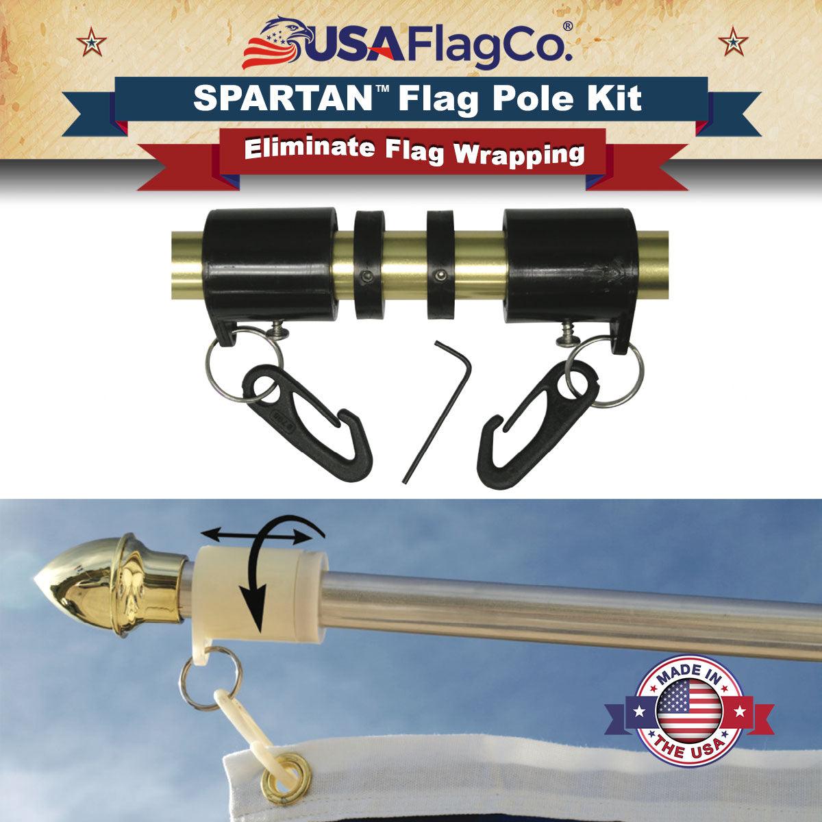 SPARTAN™ NeverFurl® 6ft Flagpole & Bracket Kit (Made in the USA) - White - USA Flag Co.