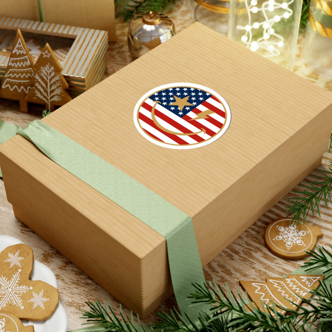 American Flag Happy Face Star & Bolt Eyes Sticker