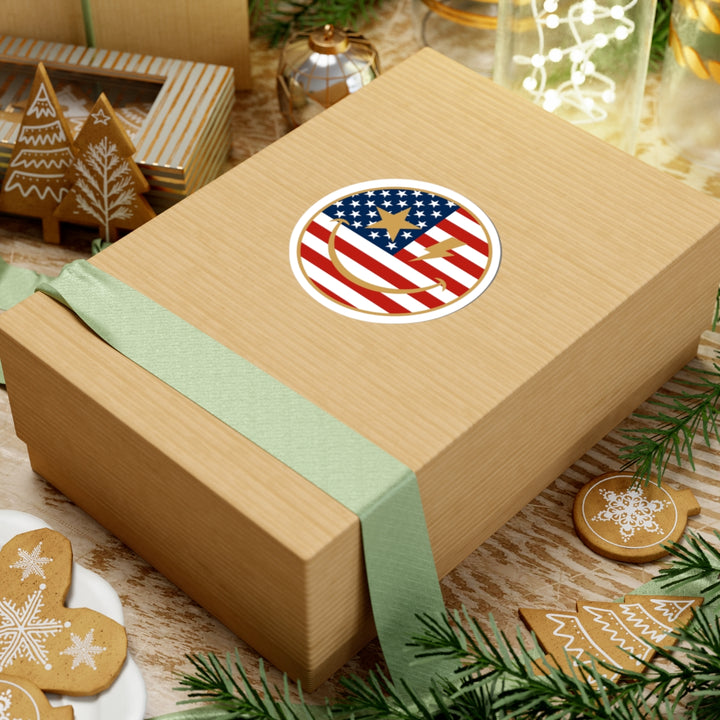American Flag Happy Face Star & Bolt Eyes Sticker
