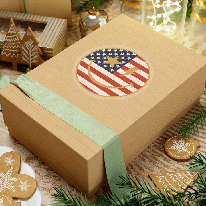 American Flag Happy Face Star & Bolt Eyes Sticker