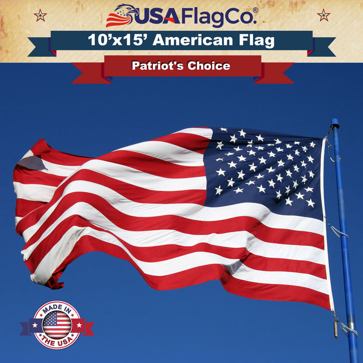 Durable sewn stripes with lock-stitching on 10x15 US flag
