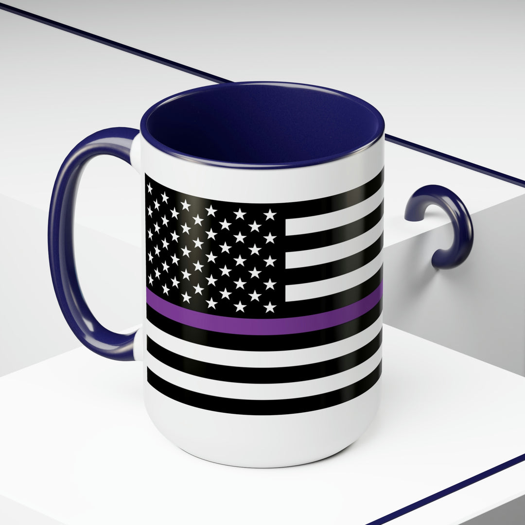 Two-Tone Thin Purple Line Flag Coffee Mugs, 15oz